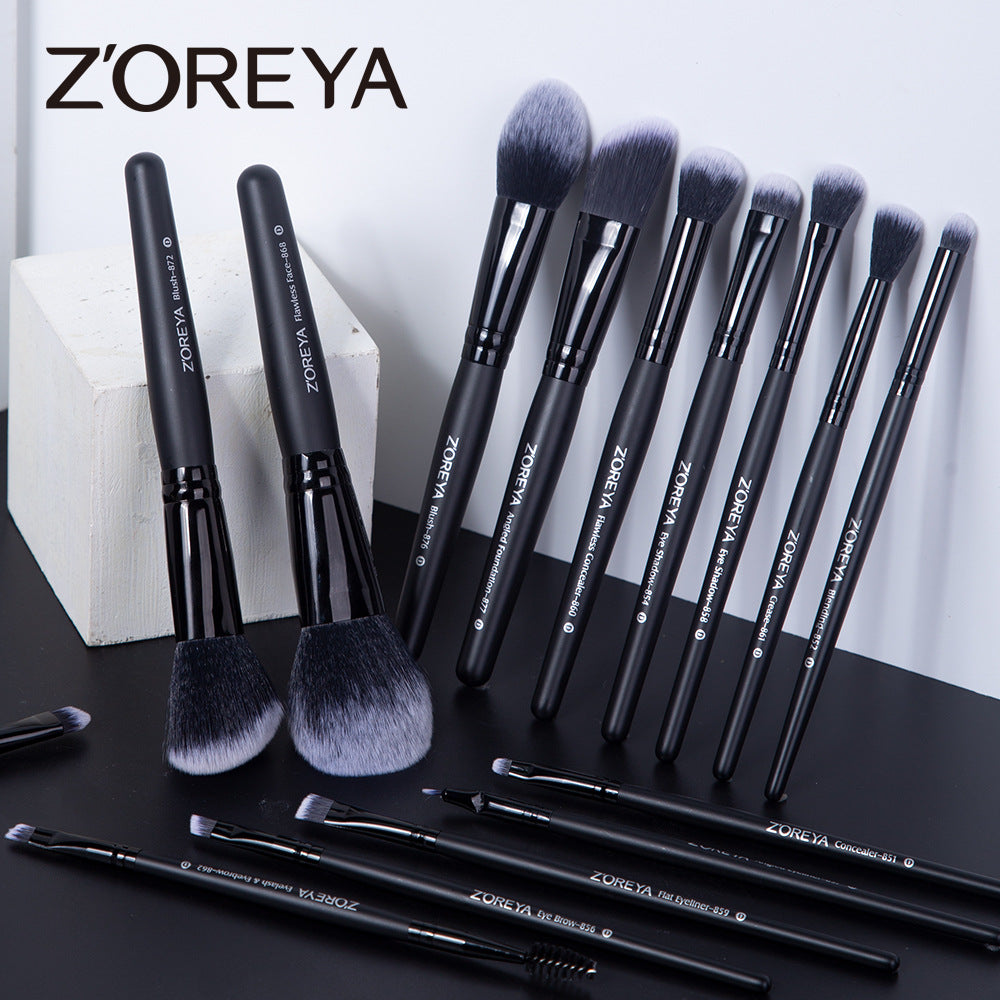 ZOREYA 15-Piece Makeup Brush Set with Black Handles